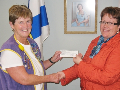 President Patricia Parks presenting a cheque to Karrie Balsor, Director Recreation & Community Development, Town of Hantsport for SplashPad Project for playground Hantsport Memorial Community Centre