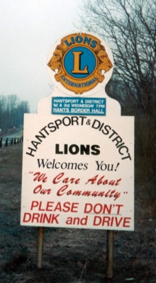Hantsport & District Lions Club Road Sign